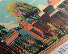 Carregar imagem no visualizador da galeria, Brownsville Texas Panoramic Painting, Framed Canvas Print, Mid Century Modern Wall Art, Retro Pop Art Travel Poster, Living Room Decor, City Art

