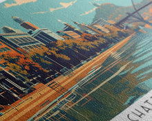 Cargar imagen en el visor de la galería, Chattanooga Tennessee Panoramic Painting, Framed Canvas Print, Mid Century Modern Wall Art, Retro Pop Art Travel Poster, Home Decor, City Art
