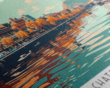 Cargar imagen en el visor de la galería, Chattanooga Tennessee Panoramic Painting, Framed Canvas Print, Mid Century Modern Wall Art, Retro Pop Art Travel Poster, Office Decor, City Art
