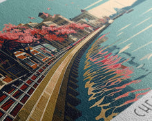 Cargar imagen en el visor de la galería, Chesapeake Virginia Panoramic Painting, Framed Canvas Print, Mid Century Modern Wall Art, Retro Pop Art Travel Poster, Living Room Decor, City Art
