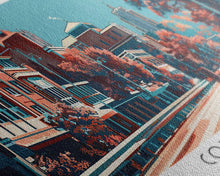 Cargar imagen en el visor de la galería, Columbus Georgia Panoramic Painting, Framed Canvas Print, Mid Century Modern Wall Art, Retro Pop Art Travel Poster, Home Decor, City Art
