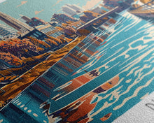 Load image into Gallery viewer, Durham North Carolina Panoramic Painting, Framed Canvas Print, Mid Century Modern Wall Art, Retro Pop Art Travel Poster, Home Decor, City Art
