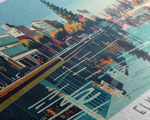 Load image into Gallery viewer, Elk Grove California Panoramic Painting, Framed Canvas Print, Mid Century Modern Wall Art, Retro Pop Art Travel Poster, Living Room Decor, City Art
