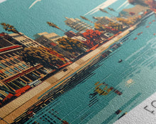 Carregar imagem no visualizador da galeria, Fontana California Panoramic Painting, Framed Canvas Print, Mid Century Modern Wall Art, Retro Pop Art Travel Poster, Living Room Decor, City Art
