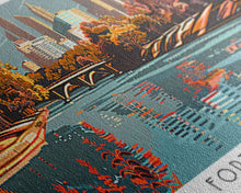 Load image into Gallery viewer, Fort Worth Texas Panoramic Painting, Framed Canvas Print, Mid Century Modern Wall Art, Retro Pop Art Travel Poster, Home Decor, City Art
