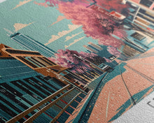 Carregar imagem no visualizador da galeria, Frisco Texas Panoramic Painting, Framed Canvas Print, Mid Century Modern Wall Art, Retro Pop Art Travel Poster, Office Decor, City Art
