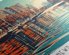 Load image into Gallery viewer, Newport News Virginia Panoramic Wall Art, Mid Century Modern Framed Canvas Print, Retro Pop Art Travel Poster, Office Decor, Cityscape Art
