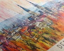 Load image into Gallery viewer, Debrecen Hungary Panoramic Travel Poster, Framed Canvas Print or Metal Wall Art, Travel Art, Home Decor, Panoramic Painting, Midcentury Art
