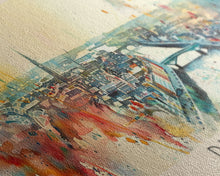 Load image into Gallery viewer, Dublin Ireland Panoramic Travel Poster, Framed Canvas Print or Metal Wall Art, Travel Art, Home Decor, Panoramic Painting, Midcentury Art
