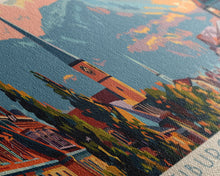 Load image into Gallery viewer, Freiburg Germany Panoramic Travel Poster, Framed Canvas Print or Metal Wall Art, Travel Art, Home Decor, Panoramic Painting, Midcentury Art
