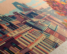 Carregar imagem no visualizador da galeria, Brussels Belgium Panoramic Travel Poster, Framed Canvas Print or Metal Wall Art, Travel Art, Home Decor, Panoramic Painting, Midcentury Art
