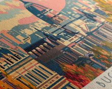 Carregar imagem no visualizador da galeria, Bucharest Romania Wall Art, Panoramic Travel Poster, Panoramic Framed Canvas Print, City Wall Art, Wall Hanging Home Decor, Travel Art
