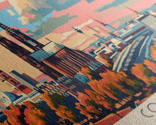 Load image into Gallery viewer, Cologne Germany Panoramic Travel Poster, Framed Canvas Print or Metal Wall Art, Travel Art, Home Decor, Panoramic Painting, Midcentury Art
