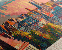 Load image into Gallery viewer, Eindhoven Netherlands Panoramic Travel Poster, Framed Canvas Print or Metal Wall Art, Travel Art, Home Decor, Panoramic Painting, Midcentury Art
