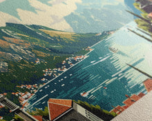 Load image into Gallery viewer, Bar Montenegro Panoramic Travel Poster, Framed Canvas Print or Metal Wall Art, Travel Art, Home Decor, Panoramic Painting, Midcentury Art
