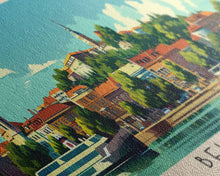 Cargar imagen en el visor de la galería, Belgrade Serbia Panoramic Travel Poster, Framed Canvas Print or Metal Wall Art, Travel Art, Home Decor, Panoramic Painting, Midcentury Art

