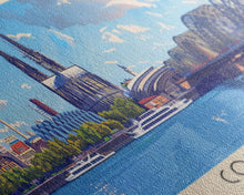 Load image into Gallery viewer, Cologne Germany Panoramic Travel Poster, Framed Canvas Print or Metal Wall Art, Travel Art, Home Decor, Panoramic Painting, Midcentury Art
