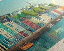 Load image into Gallery viewer, Cork Ireland Panoramic Travel Poster, Framed Canvas Print or Metal Wall Art, Travel Art, Home Decor, Panoramic Painting, Midcentury Art
