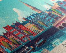 Load image into Gallery viewer, Dublin Ireland Panoramic Travel Poster, Framed Canvas Print or Metal Wall Art, Travel Art, Home Decor, Panoramic Painting, Midcentury Art
