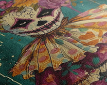 Load image into Gallery viewer, Day of the Dead Doll with Floral Crown Framed Canvas Print, Halloween Art, Creepy Wall Art, Spooky Home Decor, Scary Art, Unique Wall Decor
