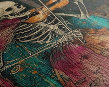 Load image into Gallery viewer, Day of the Dead Skeleton Playing Violin - Colorful Skeleton Art - Dia de los Muertos Inspired Print - Halloween Skeleton Decor
