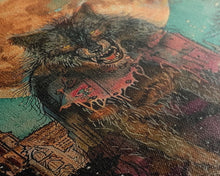 Load image into Gallery viewer, Fierce Werewolf with Blood Moon Framed Canvas Print | Halloween Monster Art | Spooky Werewolf Decor for Home | Intense Full Moon Artwork
