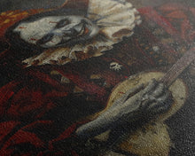 Load image into Gallery viewer, Creepy Clown Playing Guitar, Framed Canvas Print, Spooky Circus Art, Halloween Wall Decor, Horror Clown Illustration, Creepy Home Decor
