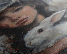 Load image into Gallery viewer, Enchanting Witch with White Rabbit in Serene Autumn Setting - Mystical Forest Art Framed Canvas Print, Halloween Home Decor
