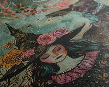 Load image into Gallery viewer, Elegant Witch with Tortoise - Halloween Art, Gothic Art, Spooky Decor, Dark Nature Art, Haunting Portrait, Framed Canvas Print
