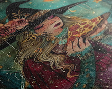 Load image into Gallery viewer, Summer Witch and Her Slice Of Pizza, Framed Canvas Print, Cute / Funny Halloween Art
