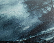 Carregar imagem no visualizador da galeria, Ghost Ship in Storm Halloween Art, Spooky Maritime, Haunted Ocean, Creepy Seascape, Stormy Night, Framed Canvas Print
