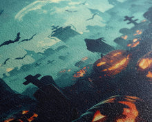 Cargar imagen en el visor de la galería, Bats and Jack-O-Lanterns Framed Canvas Print, Halloween Wall Art, Haunted Graveyard, Home Decor, Spooky Art, Living Room Decor, Gothic Art
