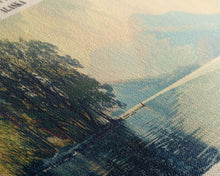 Load image into Gallery viewer, Crescent Lake Framed Canvas Print, Lake House Art, Panoramic Travel Poster, Wall Art, Modern Lake Painting, Home Decor
