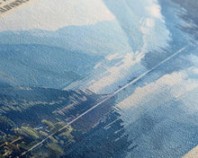 Load image into Gallery viewer, Donner Lake California Framed Canvas Print, Lake House Decor, Panoramic Wall Art, Travel Poster, Modern Lake Painting, Nature Art
