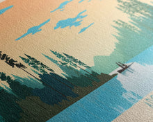 Carregar imagem no visualizador da galeria, Apopka Lake Florida Framed Canvas Print, Panoramic Travel Poster, Midcentury Modern Wall Art, Pop Art, Nature Living Room Art
