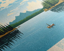 Carregar imagem no visualizador da galeria, Broken Bow Lake Oklahoma Framed Canvas Print, Pop Art Panoramic Travel Poster, Midcentury Modern, Wall Art, Scenic Nature Painting, Bedroom Decor
