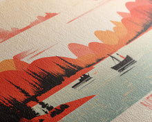 Carregar imagem no visualizador da galeria, Buffalo Lake Northwest Territories Framed Canvas Print, Pop Art Panoramic Travel Poster, Midcentury Modern, Wall Art, Scenic Nature Painting, Bedroom Decor
