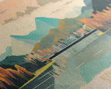 Carregar imagem no visualizador da galeria, Burnsville Lake West Virginia Framed Canvas Print, Midcentury Modern Panoramic Wall Art, Living Room Decor, Pop Art, Travel Poster Art, Scenic Nature Painting
