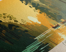 Carregar imagem no visualizador da galeria, Caddo Lake Louisiana Framed Canvas Print, Pop Art Panoramic Travel Poster, Midcentury Modern, Wall Art, Scenic Nature Painting, Bedroom Decor
