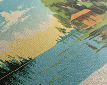 Carregar imagem no visualizador da galeria, Calcasieu Lake Louisianna Framed Canvas Print, Pop Art Panoramic Travel Poster, Midcentury Modern, Wall Art, Scenic Nature Painting, Bedroom Decor
