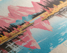 Carregar imagem no visualizador da galeria, Calling Lake Alberta Framed Canvas Print, Midcentury Modern Panoramic Wall Art, Living Room Decor, Pop Art, Travel Poster Art, Scenic Nature Painting
