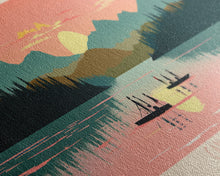 Carregar imagem no visualizador da galeria, Canadice Lake New York Framed Canvas Print, Pop Art Panoramic Travel Poster, Midcentury Modern, Wall Art, Scenic Nature Painting, Bedroom Decor
