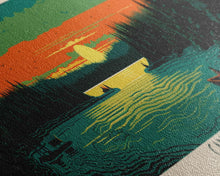 Carregar imagem no visualizador da galeria, Candle Lake Saskatchewan Framed Canvas Print, Midcentury Modern Panoramic Wall Art, Living Room Decor, Pop Art, Travel Poster Art, Scenic Nature Painting
