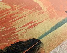 Cargar imagen en el visor de la galería, Cedar Creek Lake Kentucky Framed Canvas Print, Midcentury Modern Panoramic Wall Art, Living Room Decor, Pop Art, Travel Poster Art, Scenic Nature Painting, Lake House Decor
