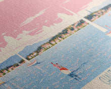 Cargar imagen en el visor de la galería, Chautauqua Lake New York Framed Canvas Print, Pop Art Panoramic Travel Poster, Midcentury Modern, Wall Art, Scenic Nature Painting, Bedroom Decor, Living Room Art
