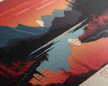 Load image into Gallery viewer, Crescent Lake Alaska Framed Canvas Print, Pop Art Panoramic Travel Poster, Midcentury Modern, Wall Art, Scenic Nature Painting, Bedroom Decor, Living Room Art
