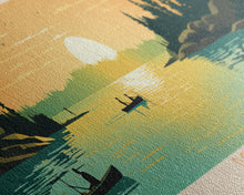 Load image into Gallery viewer, Dore Lake Saskatchewan Framed Canvas Print, Midcentury Modern Panoramic Wall Art, Living Room Decor, Pop Art, Travel Poster Art, Scenic Nature Painting
