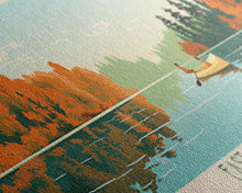 Load image into Gallery viewer, East Fork Lake Ohio Framed Canvas Print, Panoramic Wall Art, Midcentury Modern, Pop Art, Bedroom Decor, Travel Poster, Artistic Lake Painting
