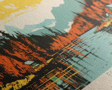 Load image into Gallery viewer, Echo Lake Montana Framed Canvas Print, Panoramic Wall Art, Midcentury Modern, Pop Art, Living Room Decor, Travel Poster, Nature Art
