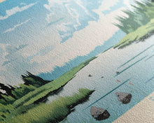 Load image into Gallery viewer, Elk Lake Michigan Framed Canvas Print, Panoramic Wall Art, Midcentury Modern, Pop Art, Bedroom Decor, Travel Poster, Nature Art
